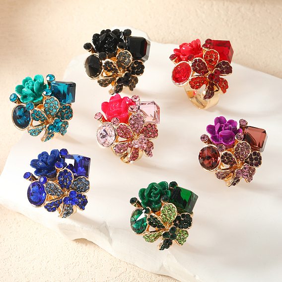 Индивидуальное сплавное кольцо со стразами, регулируемое модное кольцо из смоляного цветка