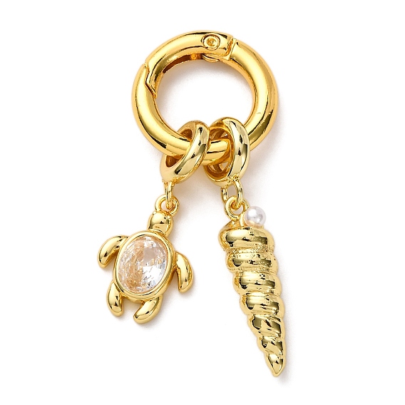 Подвеска в форме раковины с прозрачным кубическим цирконием из латуни, с ABS имитации жемчуга, долговечный, стойки покрытие, без кадмия и без свинца, реальный 18 k позолоченный