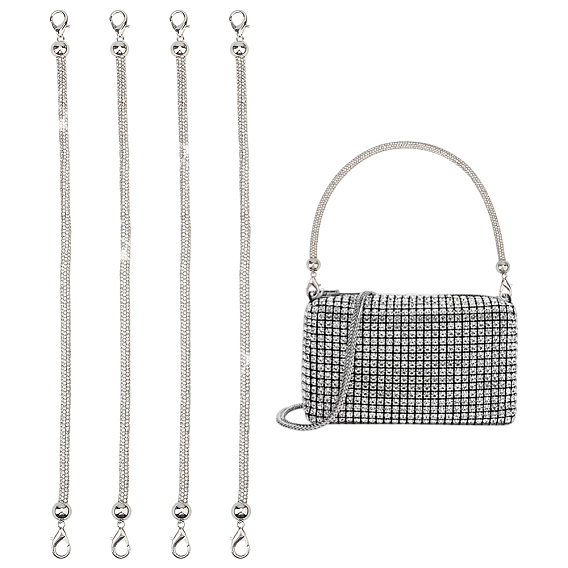 4шт. ремешки для мобильных телефонов из сплава со стразами, с карабин-лобстерами , платина