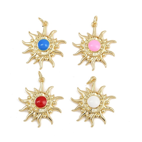 Латунь эмаль подвески, талисманы солнечных лучей, с прыжковых колец, стойки покрытие, реальный 18 k позолоченный, без свинца и без кадмия, долговечный