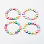 Handmade Polymer Clay Beads Stretch Bracelets, with Brass Beads