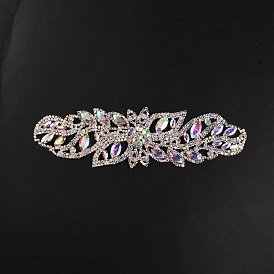 Glass Crystal AB Rhinestone Applique, with Brass Sttings, for Bridal Belt, Wedding Dress Decoration, Flower