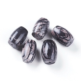 Natural Black Silk Stone/Netstone Beads, Barrel