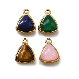 Треугольные подвески из натурального камня, 304 прелести нержавеющей стали, реальный 18 k позолоченный