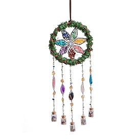 7 Подвесные веера-ловцы солнца с натуральными и синтетическими драгоценными камнями чакр, с подвесками из агата и стеклянной бутылкой для украшения сада и улицы.