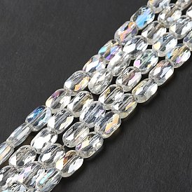 Transparent Electroplate Glass Beads Strands, Faceted, Oval, AB Color Plated