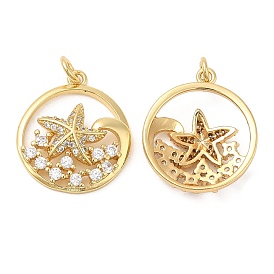 Brass Micro Pave Cubic Zirconia Pendants, Flat Round & Starfish