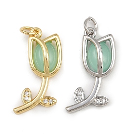 Латунные микропаве прозрачные подвески с фианитом, цветочный шарм, с соединительным кольцом и смолой, стойки покрытие, долговечный, без свинца и без кадмия