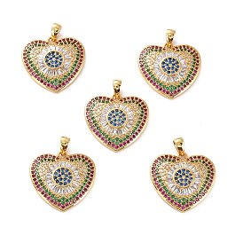 Brass Micro Pave Cubic Zirconia Pendants, Long-Lasting Plated, Cadmium Free & Lead Free, Heart