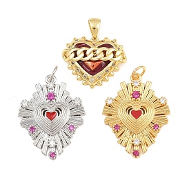Brass Micro Pave Cubic Zirconia Pendants, with Red Enamel, Heart Charms, Rack Plating, Long-Lasting Plated, Lead Free & Cadmium Free