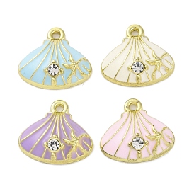 Alloy Enamel Charms, with Rhinestone, Golden, Shell with Starfish Shape