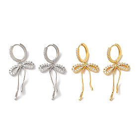 Bowknot Brass Micro Pave Clear Cubic Zirconia Hoop Earrings for Women