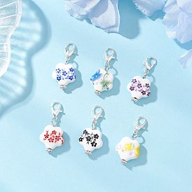 6 шт. 6 цвета фарфоровые подвесные украшения, цветок, с цинковым сплавом застежками омаров коготь
