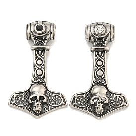 316 Surgical Stainless Steel Pendants, with Rhinestone, Thor's Hammer with Skull Charm