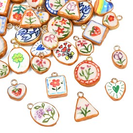 Porcelaine imprimée faite à la main avec pendentifs en laiton, charmes de formes mixtes, or