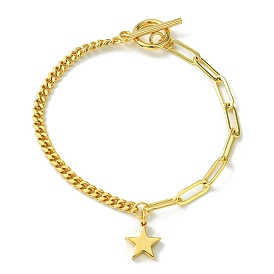 Golden Brass Charm Bracelets, with Paperclip & Curb Chains