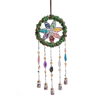 7 Подвесные веера-ловцы солнца с натуральными и синтетическими драгоценными камнями чакр, с подвесками из агата и стеклянной бутылкой для украшения сада и улицы.