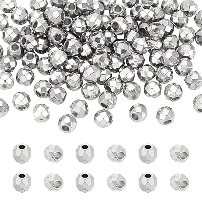 100 шт. 304 бусины из нержавеющей стали, круглые, алмазная огранка