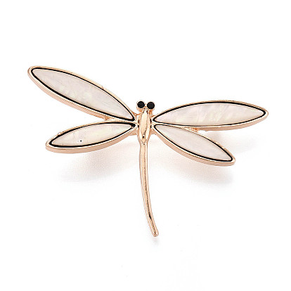 Белые булавки из ракушек, латунная брошь-булавка с кубическим цирконием, инкрустированная бриллиантами., стрекоза, золотой свет