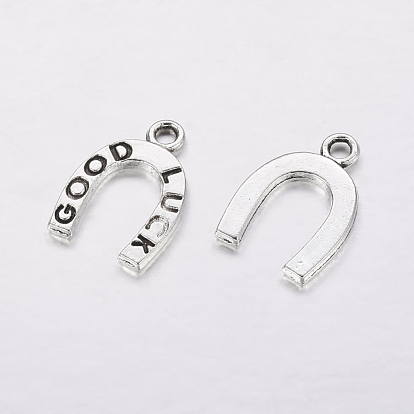 Colgantes de la aleación de estilo tibetano, herradura, sin plomo y cadmio, 18x12x1.5 mm, agujero: 2 mm