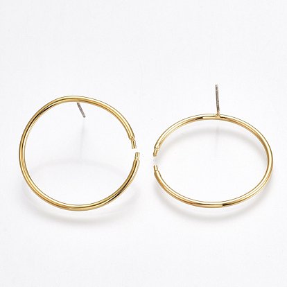 Изделия из латуни, серьги-кольца, без никеля , реальный 18 k позолоченный