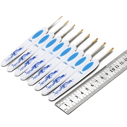 Цветочный узор из АБС-пластика, имитация синего и белого фарфора, крючки для вязания, крючок с железным наконечником, инструменты для вязания