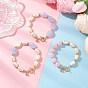 3Pcs 3 Styles Imitation Gemstone & ABS Imitation Pearl Acrylic Beaded Bracelets for Women, Oval, with Brass