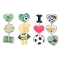 Football Printed Acrylic Big Pendants, Heart Charms, with Platinum Iron Loop