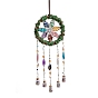 7 Chakra Natural & Synthetic Gemstone Chips Wreath Hanging Suncatchers, with Agate Pendants & Glass Bottle for Outdoor & Garden Decor