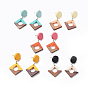 Resin & Wood Dangle Earrings, with Pear Wood Beads and 304 Stainless Steel Stud Earring Findings, Plastic Ear Nuts, Rhombus