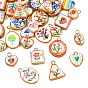 Printed Handmade Porcelain with Brass Pendants, Mixed Shapes Charms, Golden