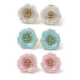 Flower Ion Plating(IP) 304 Stainless Steel Stud Earrings, with Enamel for Women, Polishing, Golden