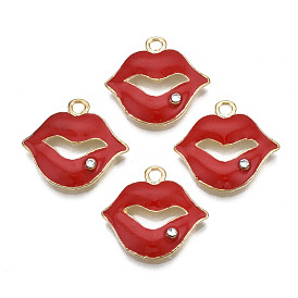 Rack Plating Alloy Enamel Pendants, with Crystal Rhinestone, Cadmium Free & Nickel Free & Lead Free, Lip