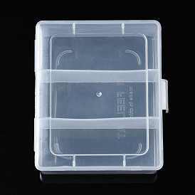 Rectangle Polypropylene(PP) Bead Storage Containers, with Hinged Lid and 3 Grids, for Jewelry Small Accessories