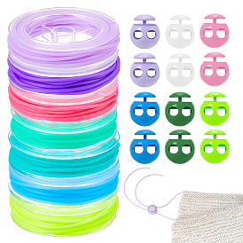 35 m 7 couleurs tuyau creux pvc tubulaire cordon en caoutchouc synthétique, avec 6pcs 6 bloque-cordons en plastique de couleurs et 7pcs bobines en plastique vides