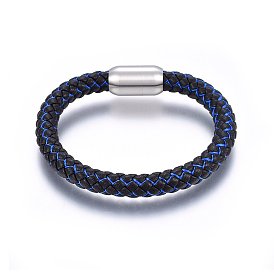 Leather Braided Cord Bracelet with Magnetic Clasp for Men Women