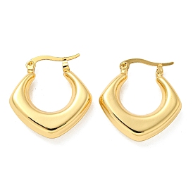Rack Plated Chunky Rhombus Brass Hoop Earrings for Women, Lead Free & Cadmium Free, Long-Lasting Plated