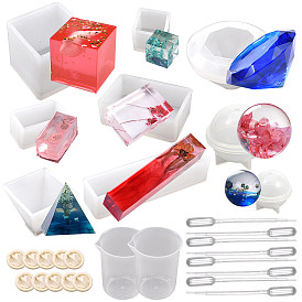 SUNNYCLUE Silicone Molds, Jewelry Resin Casting Molds, For UV Resin, Epoxy Resin Jewelry Making, with Measuring Cup, Disposable Plastic Transfer Pipettes and Disposable Latex Finger Cots