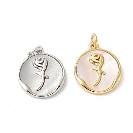 Подвески из латуни с натуральными белыми ракушками, плоские круглые подвески-розочки с соединительными кольцами, долговечный, без свинца и без кадмия, стойки покрытие