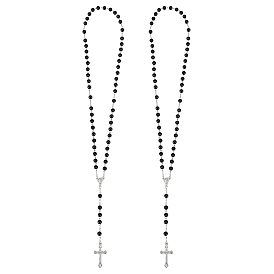 2шт. пластиковые четки с имитацией жемчуга для Пасхи, Подвески в виде распятия из сплава с железными цепочками, чёрные