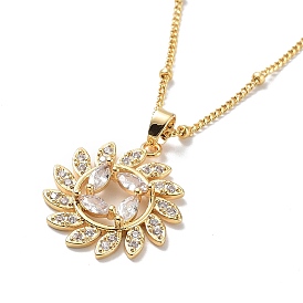 Flower Brass Micro Pave Cubic Zirconia Pendant Necklaces for Women