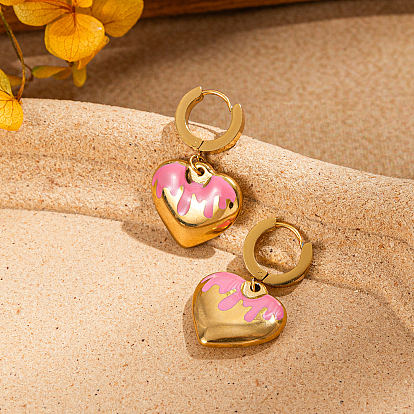 201 серьги-кольца в форме сердца из нержавеющей стали с эмалью