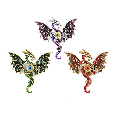 Pins en émail dragon steampunk, broches à revers en alliage de strass pour vêtements