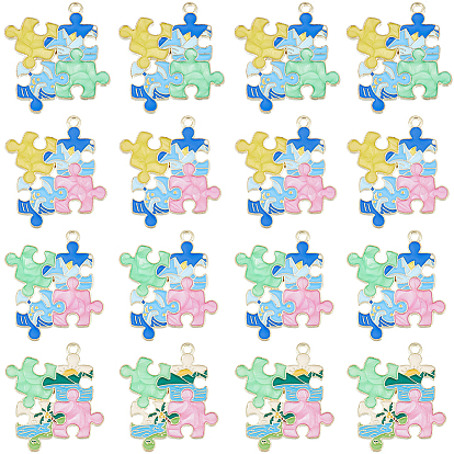 24шт 4 цвета позолоченный сплав эмалированные подвески, форма пазла