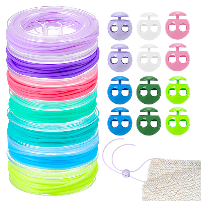 35 m 7 couleurs tuyau creux pvc tubulaire cordon en caoutchouc synthétique, avec 6pcs 6 bloque-cordons en plastique de couleurs et 7pcs bobines en plastique vides