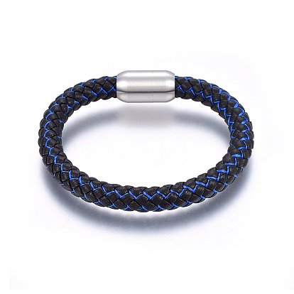 Leather Braided Cord Bracelet with Magnetic Clasp for Men Women