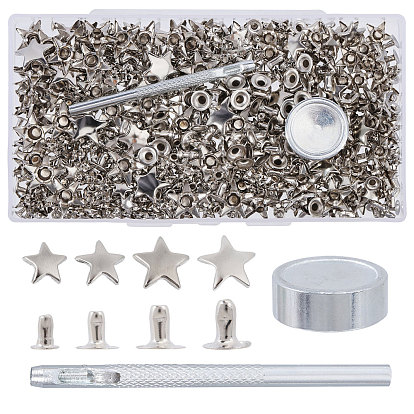1заклепки с головкой из сплава ПК, инструменты для установки оборудования, 1Инструменты из кожи из сплава ПК с 220 наборами 4 стилей железных заклепок для одежды, звезда
