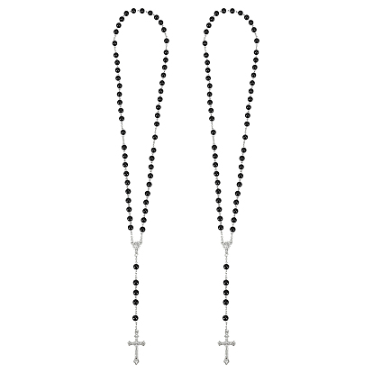 2шт. пластиковые четки с имитацией жемчуга для Пасхи, Подвески в виде распятия из сплава с железными цепочками, чёрные
