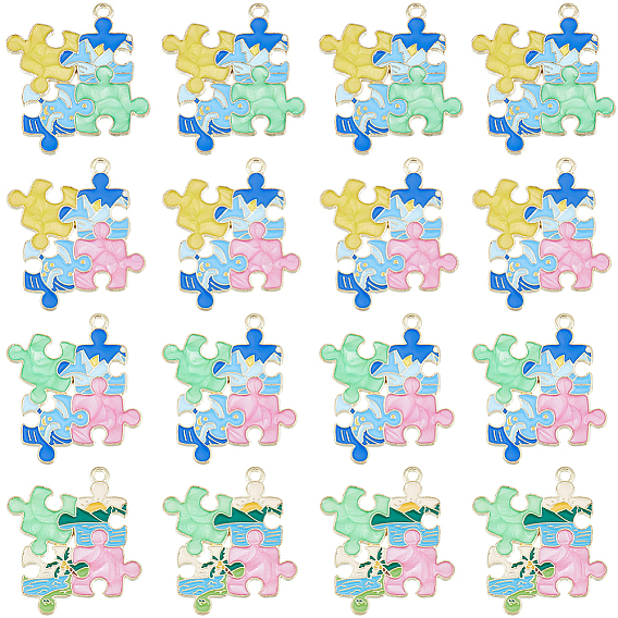 24шт 4 цвета позолоченный сплав эмалированные подвески, форма пазла