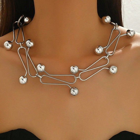 Iron S-shape Link Chain Choker Necklaces with Round Ball for Women